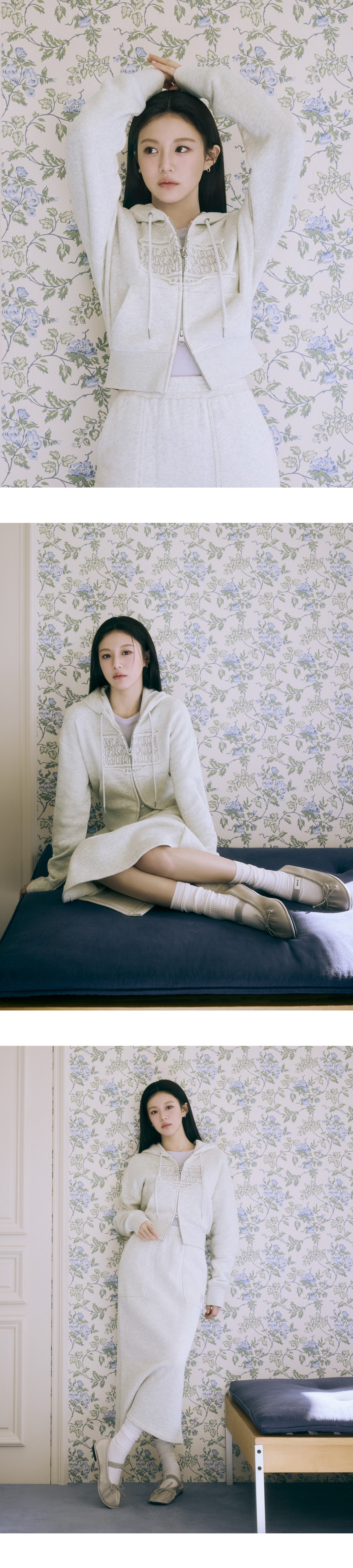 W CLASSIC LOGO MELANGE CROP HOODIE ZIPUP oatmeal 상세 이미지 3