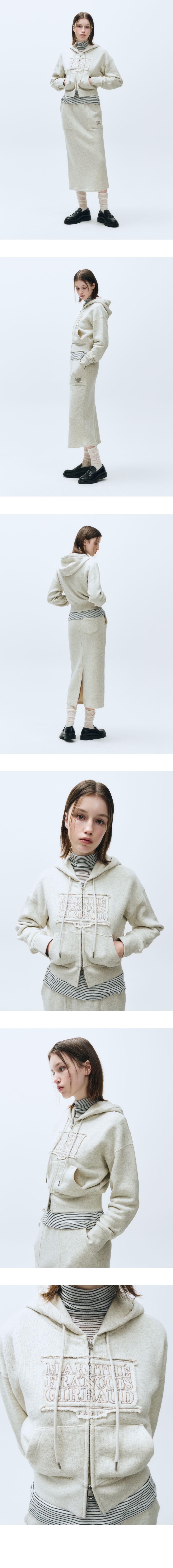 W CLASSIC LOGO MELANGE CROP HOODIE ZIPUP oatmeal 상세 이미지 5