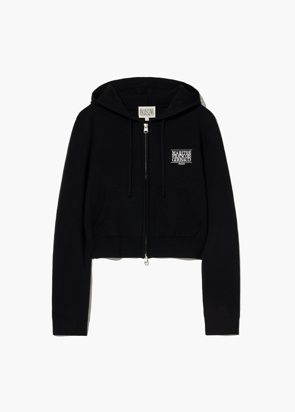 お礼や感謝伝えるプチギフト ZIPUP HOODIE KNIT CROP LOGO CLASSIC W black MARITHE - パーカー