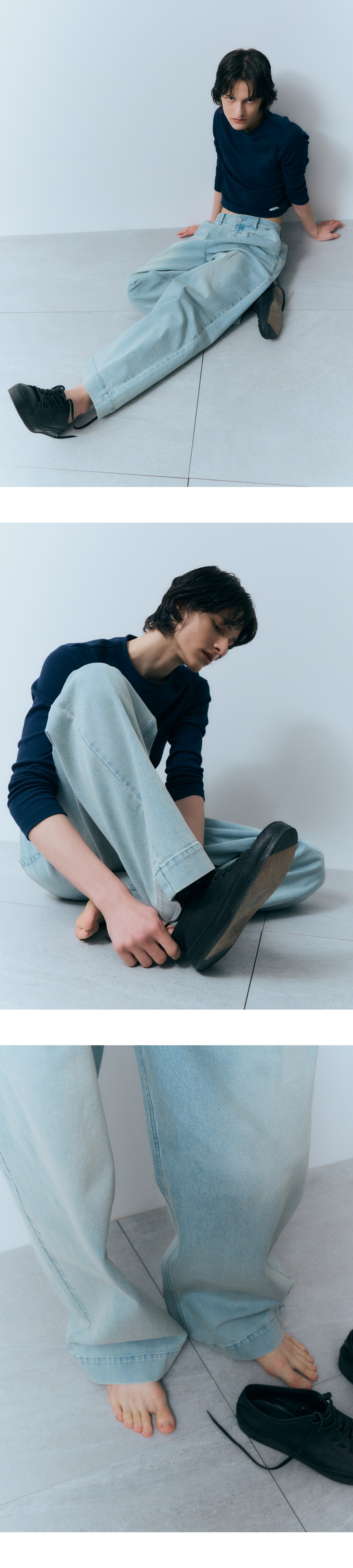 25SS新作【MARITHE】M LOW WAIST TUCK WIDE DENIM PANTS M LOW-WAIST TUCK WIDE DENIM PANTS light blue - MARITHE