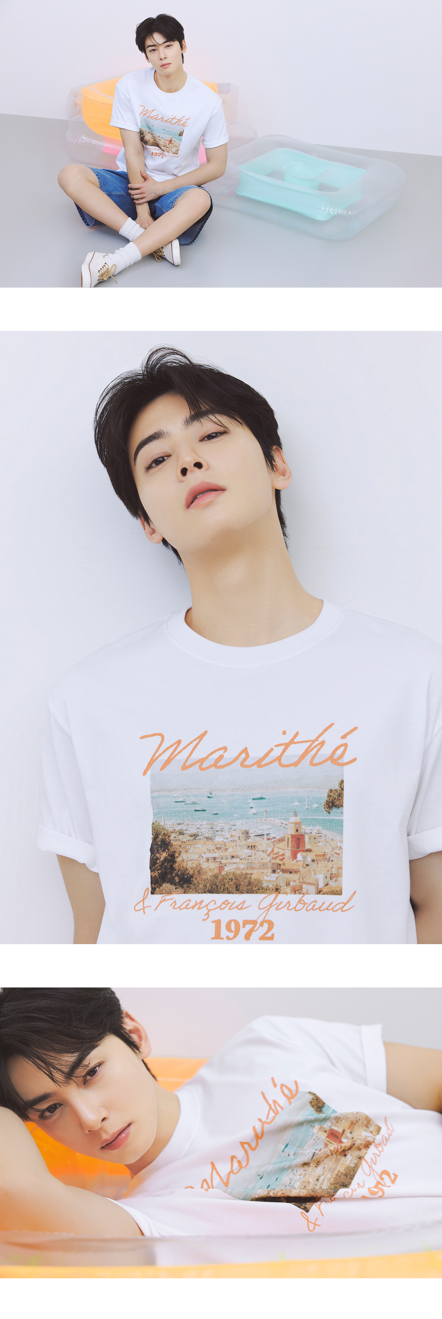 Marithe☆UNISEX SUMMER BEACH COLLAGE GRAPHIC HAL TEE SUMMER BEACH COLLAGE GRAPHIC HALF TEE white - MARITHÉ+