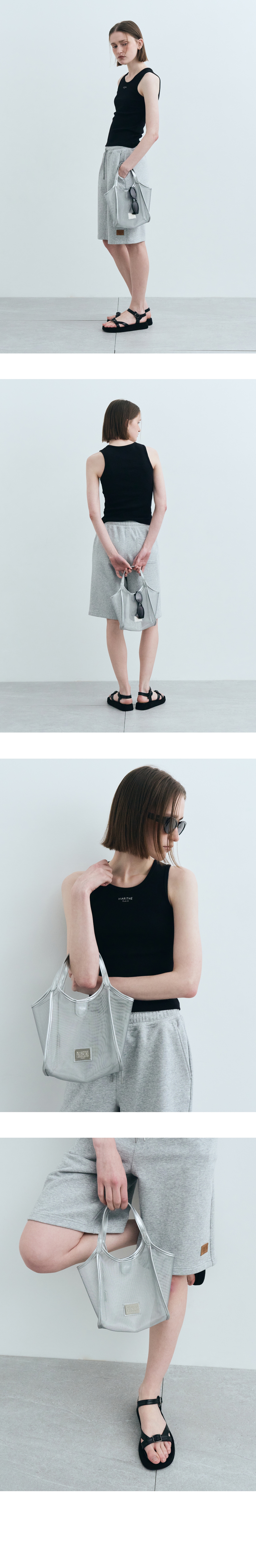 夏新作【MARITHE】CLASSIC LOGO SHEER MESH TOTE BAG CLASSIC LOGO SHEER MESH TOTE BAG silver - MARITHE FRANCOIS