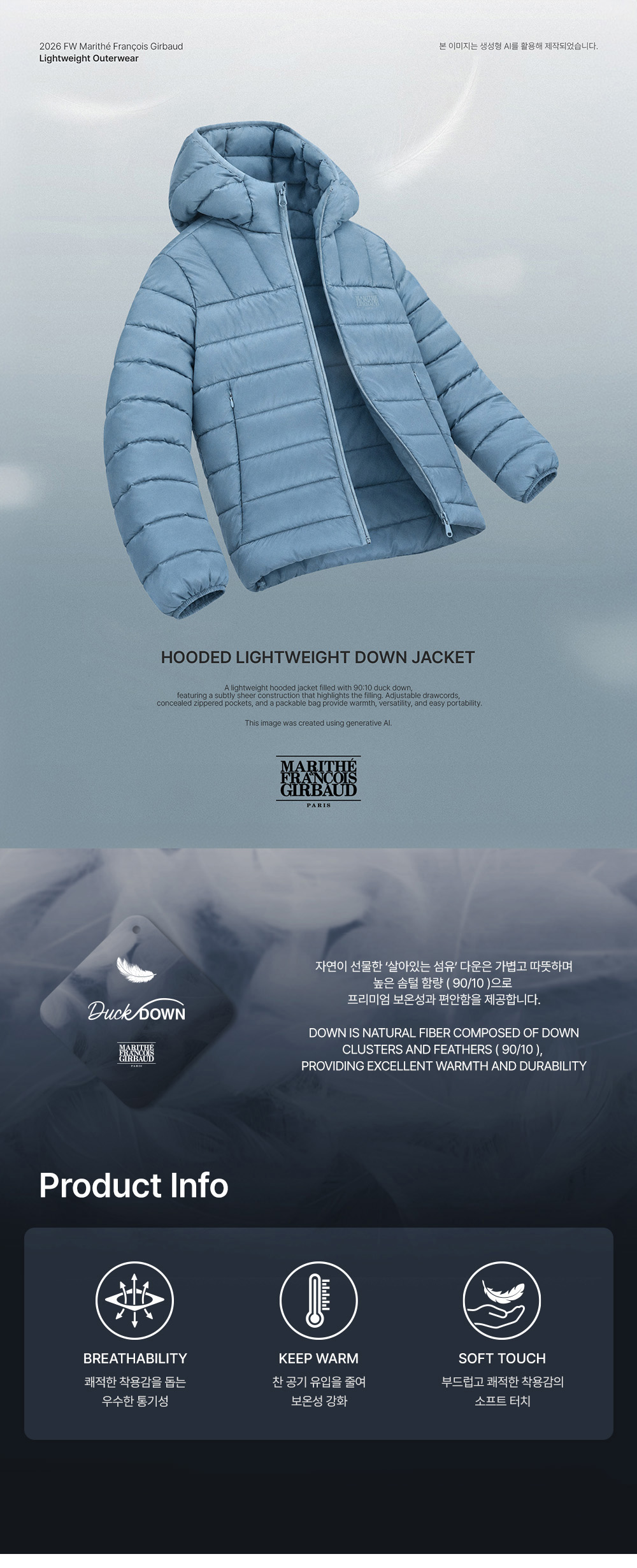 HOODED LIGHTWEIGHT DOWN JACKET - 3 COLORS BLUE