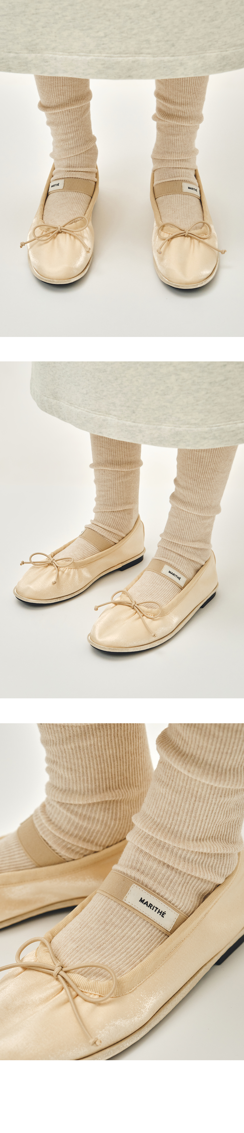 W BANDING RIBBON FLAT SHOES - 2 COLORS IVORY