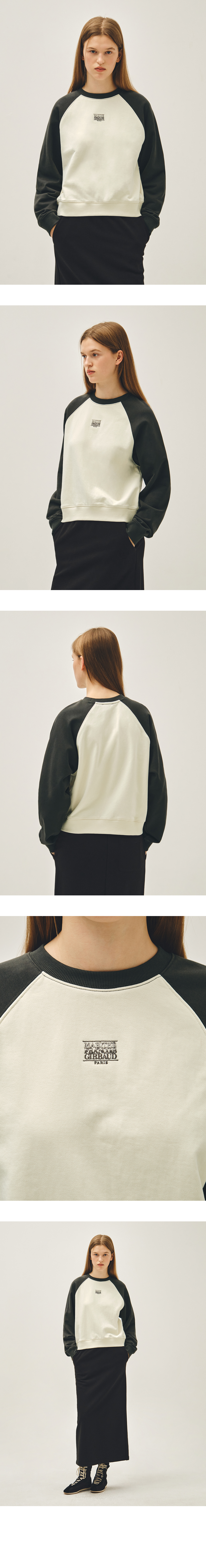 W BLOCK CLASSIC LOGO RAGLAN CROP SWEATSHIRT - 3 COLORS CHARCOAL