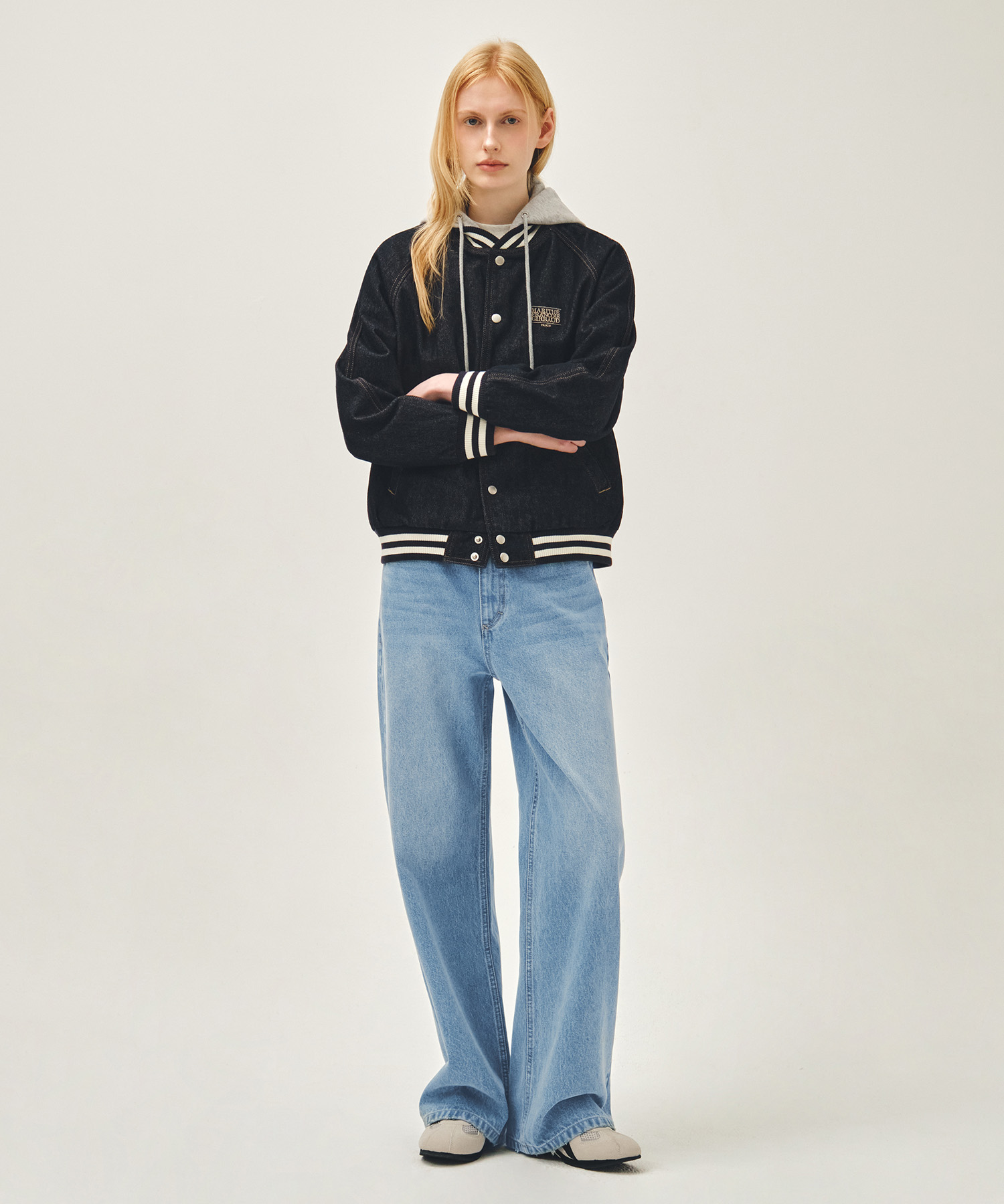 CLASSIC LOGO RAGLAN DENIM VARSITY JACKET indigo - MARITHÉ+FRANҪOIS GIRBAUD