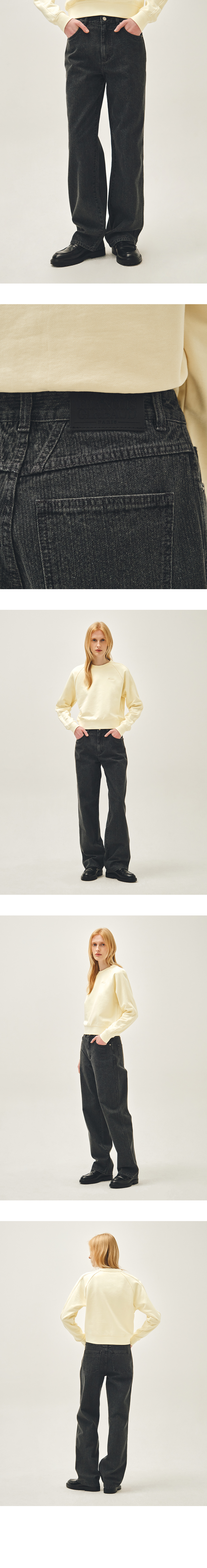 W HIGH STRAIGHT STRIPE DENIM PANTS - 2 COLORS BLACK