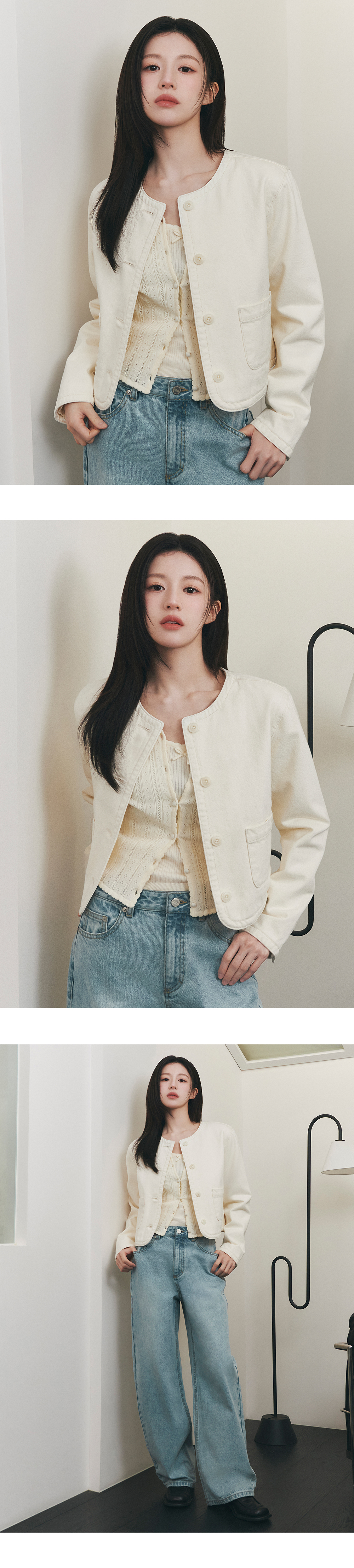 W ROUND NECK DENIM JACKET ECRU 