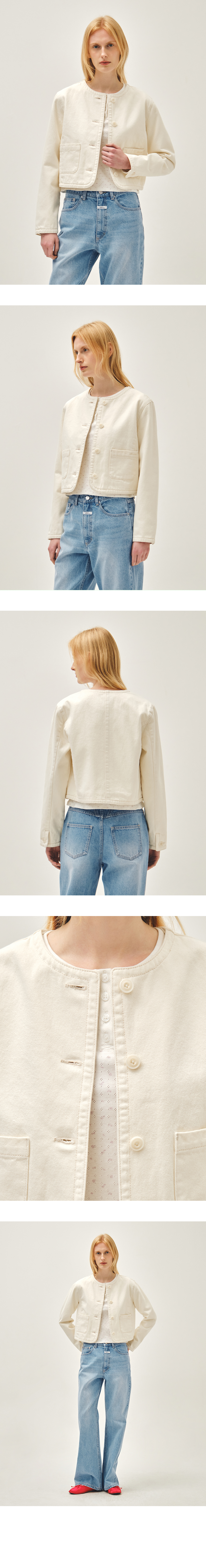 W ROUND NECK DENIM JACKET ECRU 