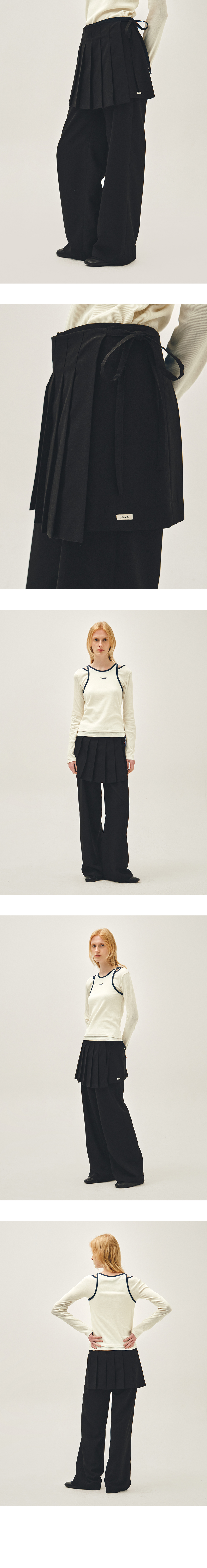 W LAYERED PLEATS SKIRT PANTS - 2 COLORS BLACK