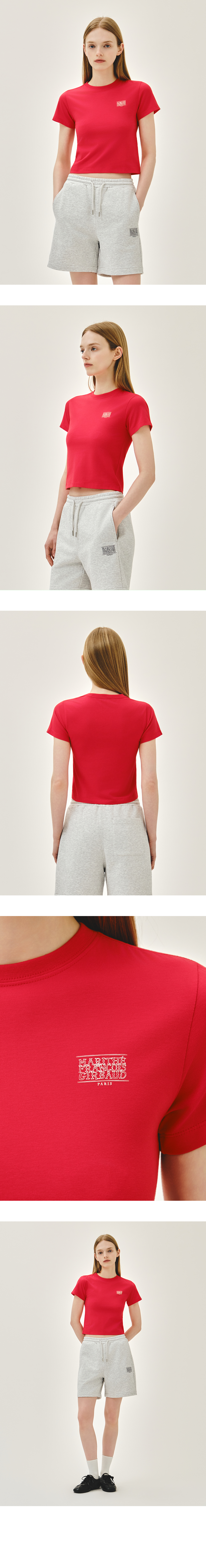 W ANTIQUE CLASSIC LOGO SLIM CROP TEE - 3 COLORS RED