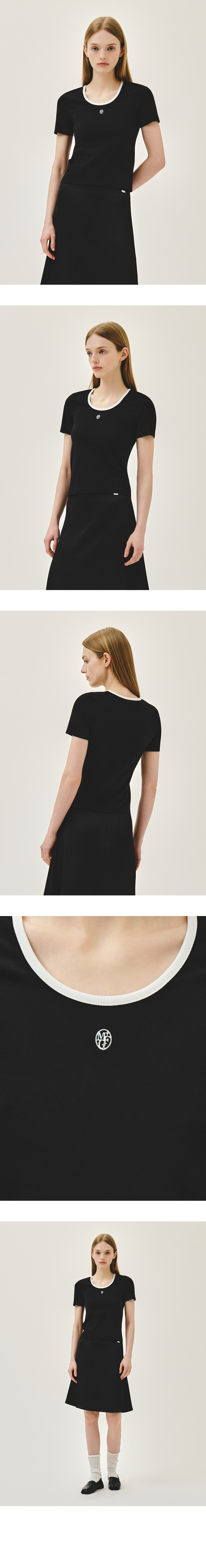 W DEEP NECK RINGER TEE - 4 COLORS BLACK