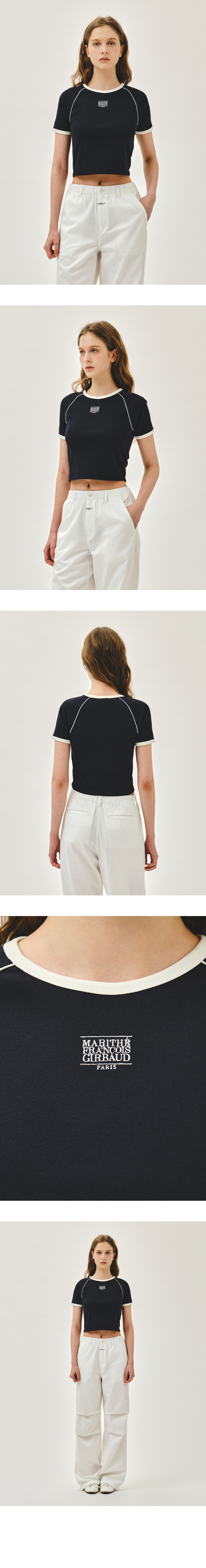 W AEROCOOL SMALL CLASSIC LOGO RINGER SLIM CROP TEE - 3 COLORS NAVY