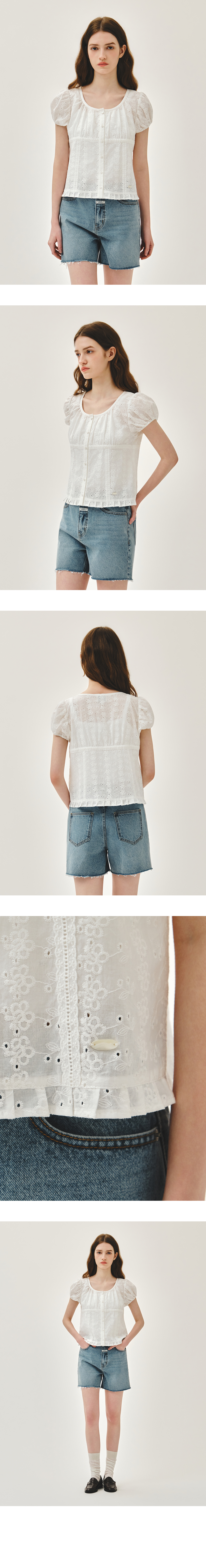 W PUFF SLEEVE LACE SHIRT - 3 COLORS WHITE